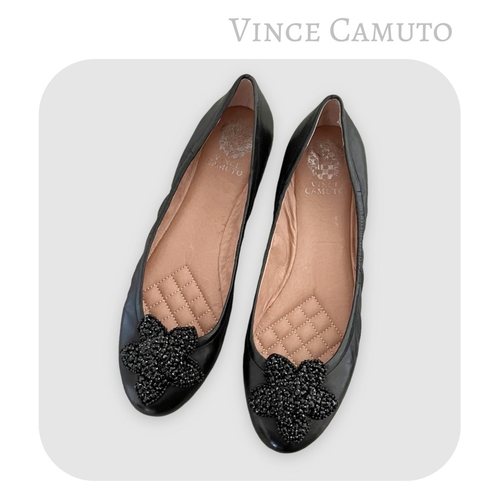Vince Camuto Flora black leather ballet flats size 10
